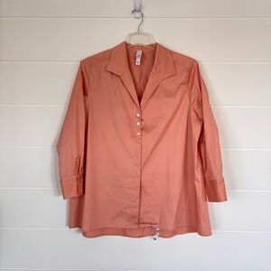 MarlaWynne Peach Button-Front Blouse Long Sleeve Cotton Blend Women's Size XL